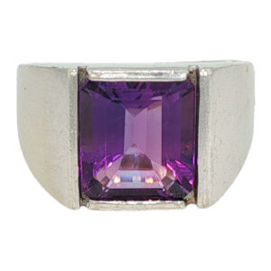 Estate Emerald-Cut Amethyst Ring in White Gold