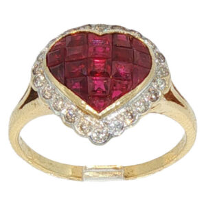 Estate Yellow Gold Heart-Shaped Ruby Halo Cocktail Ring