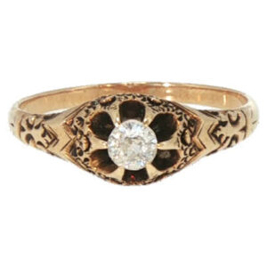 Estate Vintage Engraved Diamond Solitaire Ring in Yellow Gold