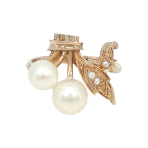Estate Yellow Gold Pearl Cherry Motif Ring